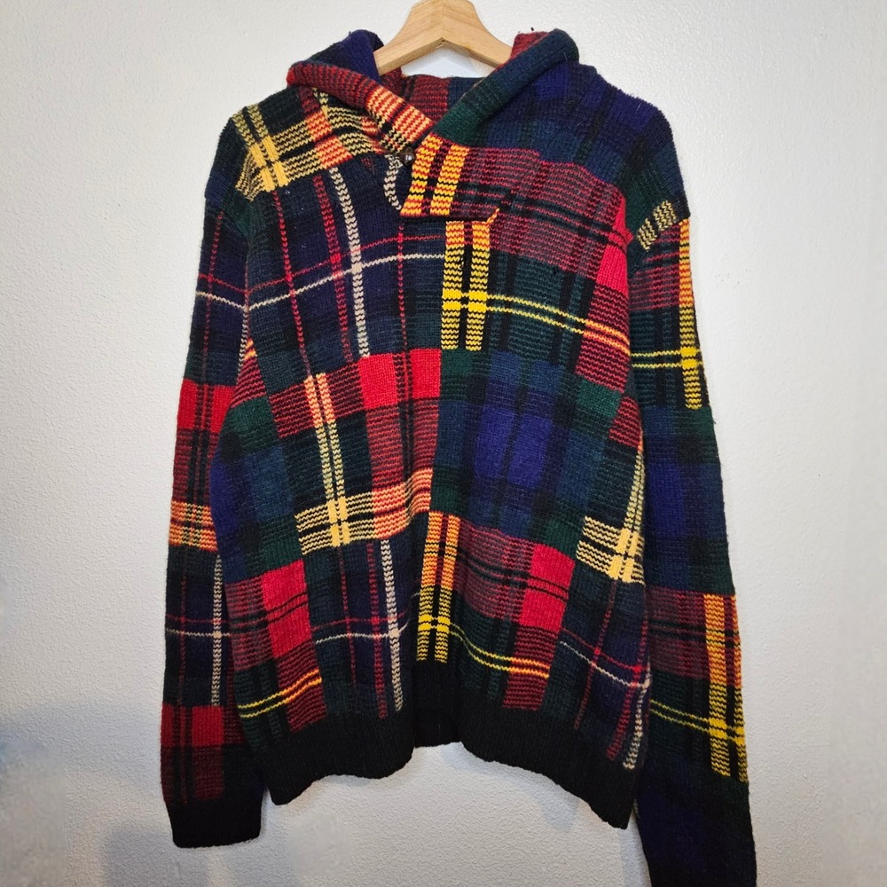 Polo Ralph Lauren Men's Plaid Wool Blend Hooded Pullover Sweater‎